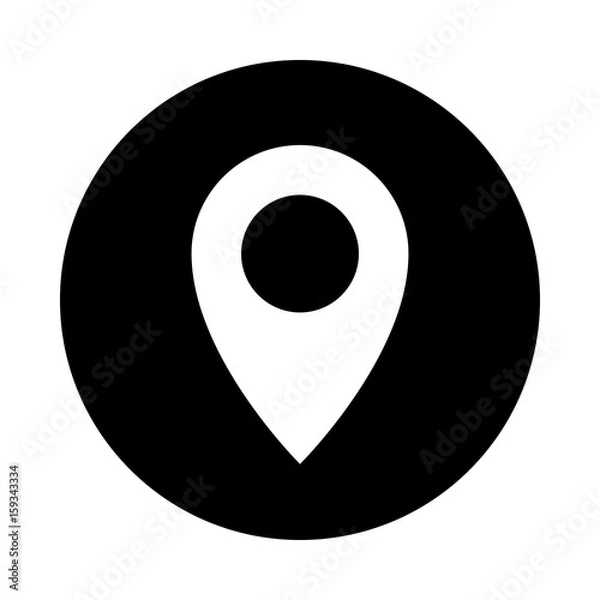 Fototapeta Map pointer circle icon. Black, round, minimalist icon isolated on white background. Map pointer simple silhouette. Web site page and mobile app design vector element.
