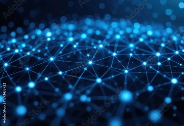 Fototapeta Futuristic interconnected network with glowing nodes on a dark backdrop