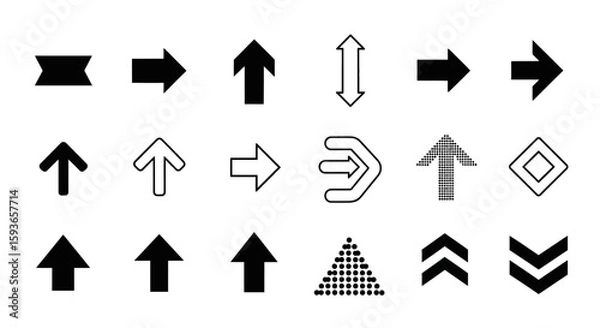 Obraz Collection of various black arrow and direction symbols, graphic design elements.