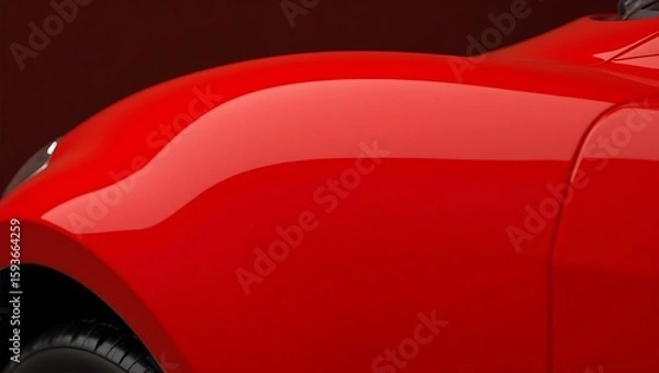 Fototapeta Close up view of a red car showing the front fender tire and headlight with a dark background