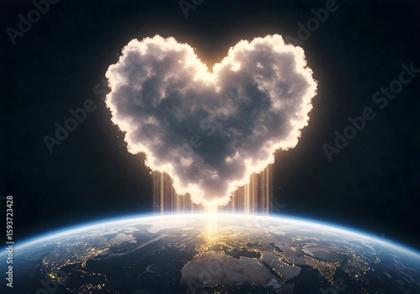 Fototapeta Heart shaped cloud over earth