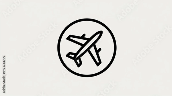 Fototapeta Minimalist Travel Icon - Airplane in Circle Outline Vector