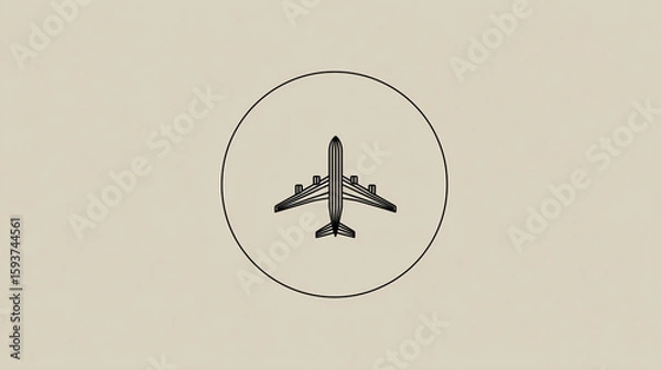 Fototapeta Minimalist Travel Icon - Airplane in Circle Outline Vector