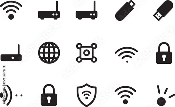 Fototapeta Collection of wireless technology and internet security icons