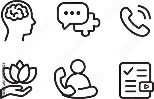 Fototapeta Set of six icons representing mental health and support services