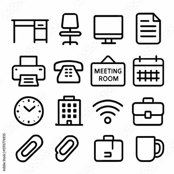 Fototapeta Office Essentials A Minimalist Icon Set for Productivity and Professionalism in the Workplace