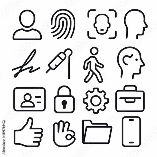Fototapeta Assorted Authentication Vector Icons Fingerprint, Face Scan, User Profile, Signature, and More – Identity & Security