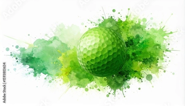 Obraz Dynamic representation of a golf ball with spirals of green paint in an abstract watercolor illustration