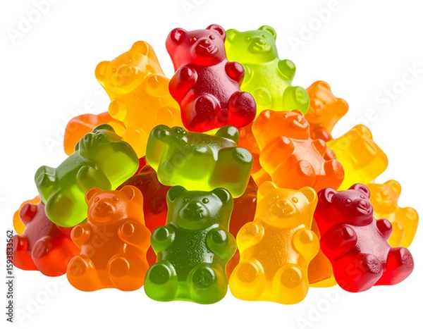 Obraz  Vibrant Colorful Gummy Bears Pile with Glossy Surface Isolated on Transparent Background PNG