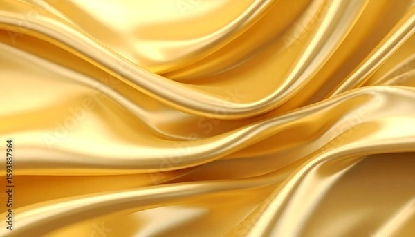 Fototapeta Golden silk fabric drapes in soft, flowing waves