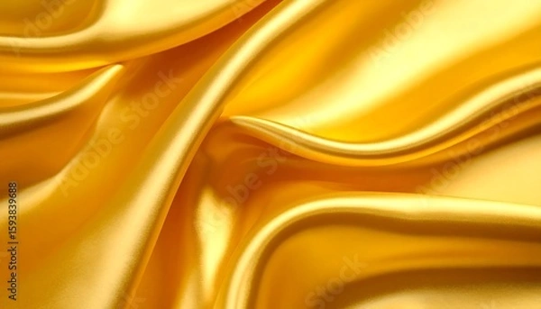 Fototapeta Golden silk fabric drapes in soft folds (1)