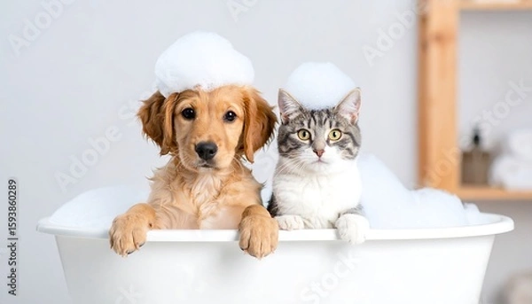 Obraz Cute pets in a bath