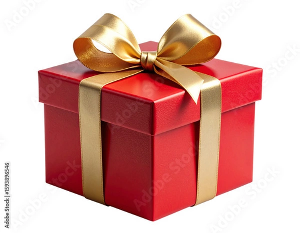 Fototapeta  3D Red Gift Box with Golden Ribbon and Shadow