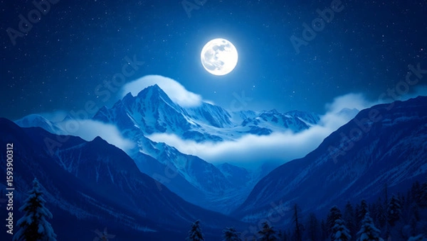 Obraz Mountain Majesty – Snowy peaks under a starry night