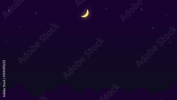 Fototapeta night sky with stars and moon. Moonlight Background with Stars and Dark Sky. Beautiful moonlight scene featuring a glowing crescent moon, soft clouds, and sparkling stars on a dark night sky. 
