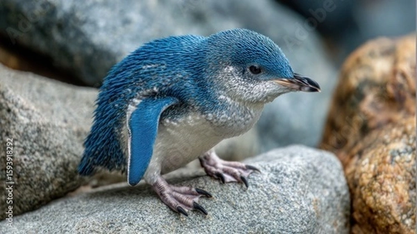 Obraz Blue penguin chick on rocks