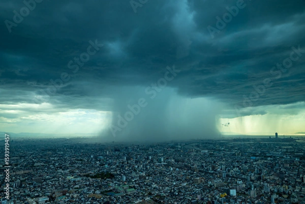 Obraz 大阪に出現した巨大な雨柱