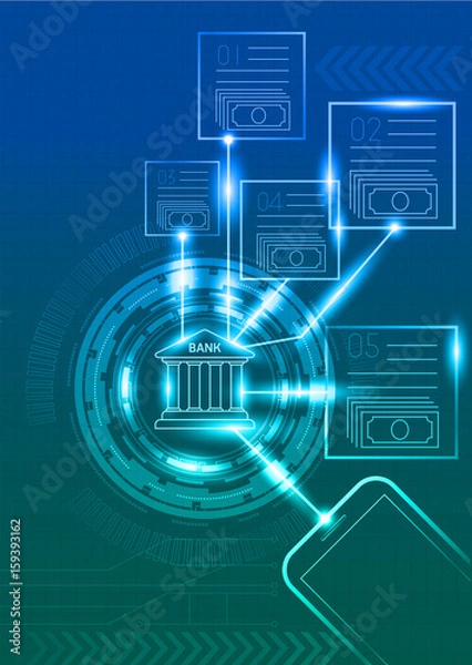 Obraz Digital banking with mobile phone and technology background