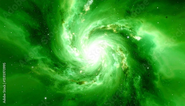 Fototapeta Emerald Celestial Vortex: An mesmerizing image of a vibrant cosmic vortex in an expansive, glowing emerald nebula, evokes feelings of wonder and the mysteries of the universe.