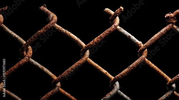 Fototapeta The close-up of the rusty and broken chains, symbolizing desolation and the disconnect from social media, represents a space for sharing experiences through pictures or messages.