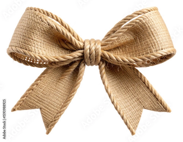 Obraz  Rustic jute rope bow tied neatly for packaging, front view isolated on transparent background PNG  