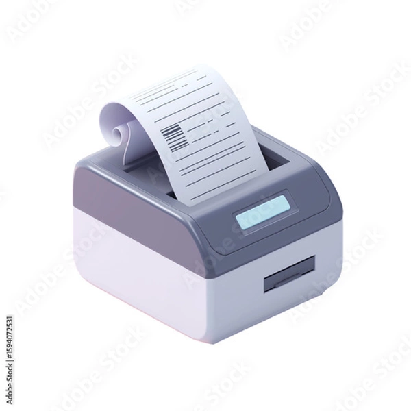 Fototapeta Modern 3d render of a receipt printer with a printed paper roll isolated on transparent background