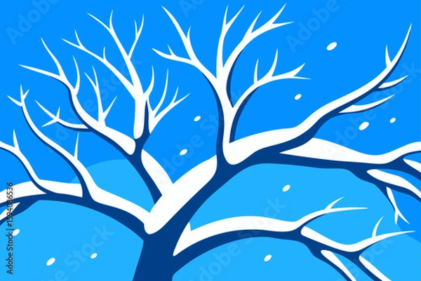 Fototapeta Winter Tree Branches with Snow and Blue Sky