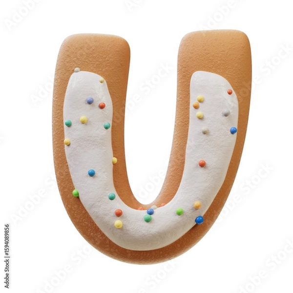 Fototapeta 3D Font.Biscuit Donut Font Concept. Isometric Alphabet. Numbers And Letters. 3d rendering isolated on white background