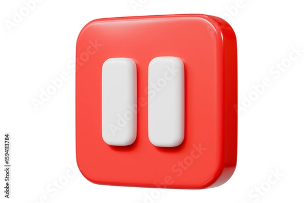 Fototapeta 3d Realistic Pause Icon. red round pause buttons for start multimedia with simplicity colorful video concept, audio playback. Minimal Cartoon watch buttons isolated on white background. 3d render.