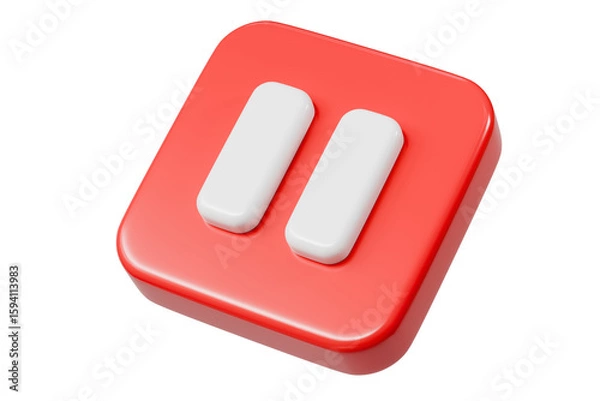 Fototapeta 3d Realistic Pause Icon. red round pause buttons for start multimedia with simplicity colorful video concept, audio playback. Minimal Cartoon watch buttons isolated on white background. 3d render.
