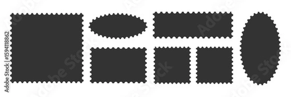 Fototapeta Set of vintage rectangle and circle postage stamps. Postage stamp icons. Mockup postage stamps. Blank postage stamp borders template. Postage Stamps in flat design 