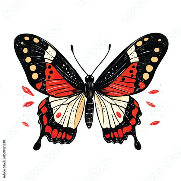 Fototapeta Vibrant Orange and Black Butterfly Illustration with Intricate Wing Patterns. Nature Graphic