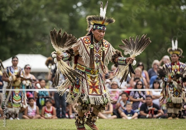 Fototapeta Vibrant Native American Pow Wow Dancer in Intricate Traditional Attire