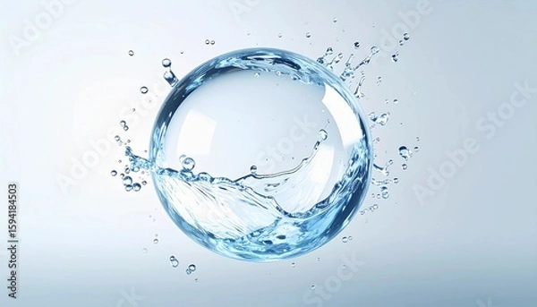 Obraz 水 玉 飛沫 スプラッシュ 透明感 清涼感 雫 液体 水滴 ブルー 波紋 躍動感 清潔感 泡 動き 球体 フレッシュ エネルギー 流れ 潤い 自然