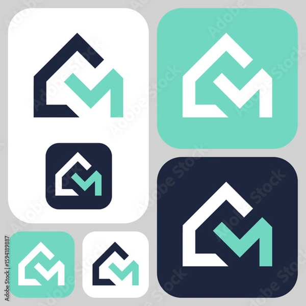 Fototapeta CM house, home, real estate, monogram minimalist and sophisticated logo combines luxury, simplicity, and maturity. Suitable for real estate and construction companies.