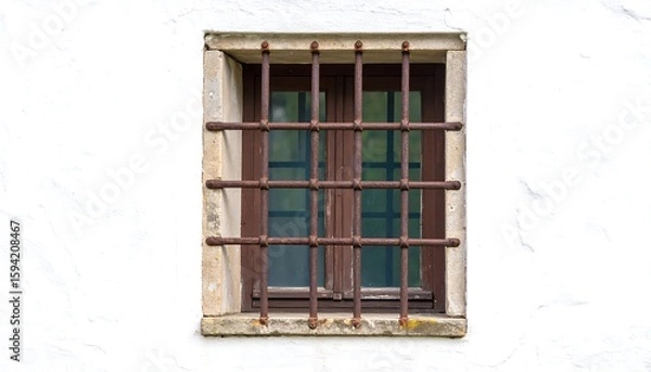 Fototapeta Ornate barred window on white wall
