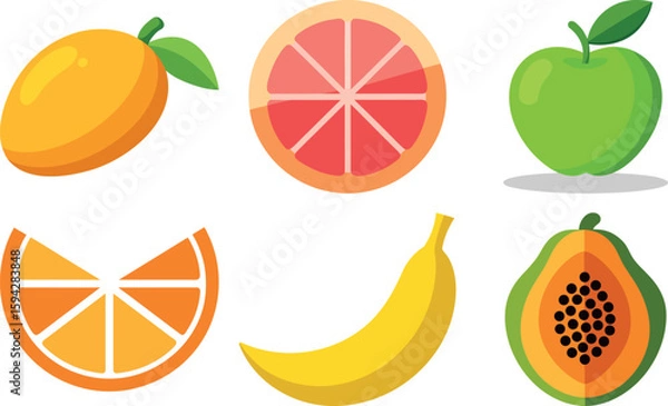 Obraz Colorful flat lay fruit icons set illustration