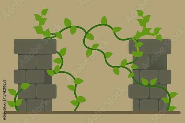 Obraz thick vines wrapping around old stone wall