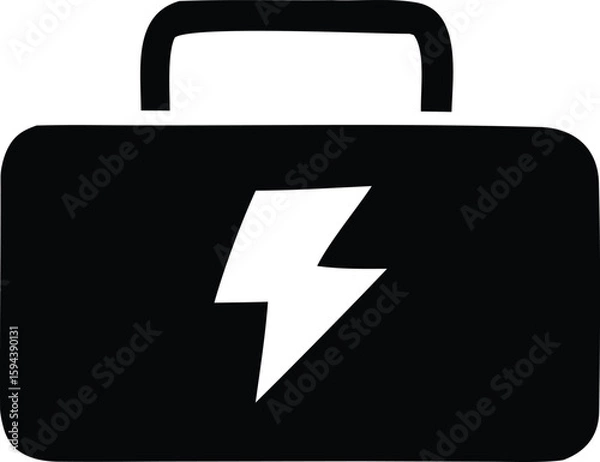 Obraz Black silhouette of a briefcase with a bright white lightning bolt symbol indicating power or energy