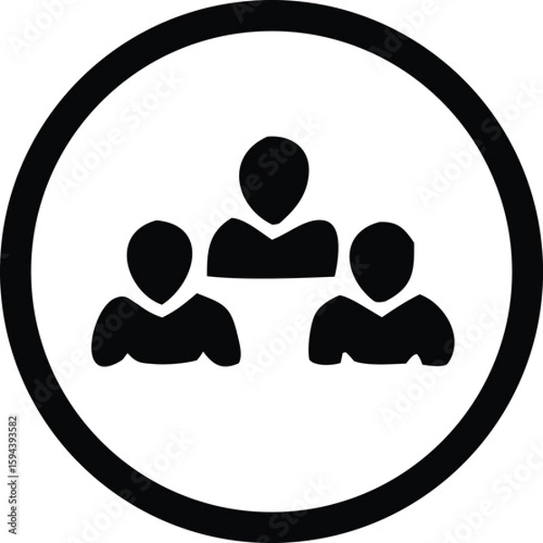 Obraz Simple black and white icon depicting three silhouetted figures arranged in a group within a circle