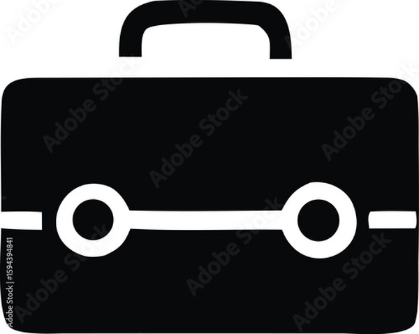 Obraz A stark black and white silhouette icon representing a classic briefcase with a prominent handle and two circular clasps