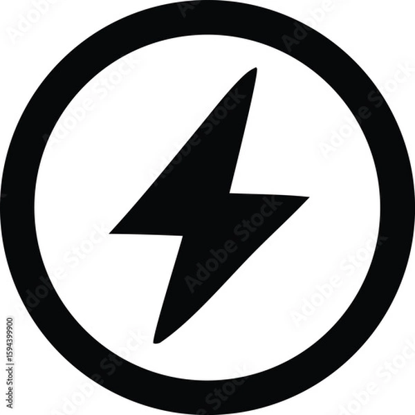 Obraz Bold black lightning bolt symbol encased within a thick circular outline on a clean white background representing power and energy