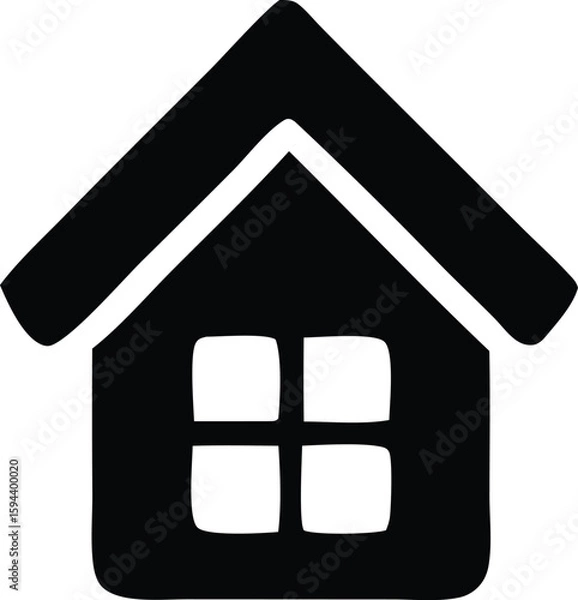 Obraz Simple black silhouette of a house with a four pane window and a steep gable roof