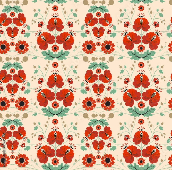 Fototapeta Pattern with red flowers