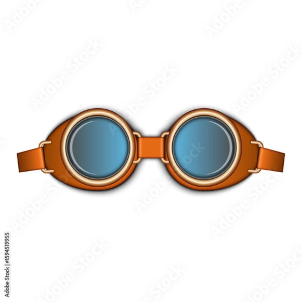Obraz Vintage steampunk aviator goggles with leather straps and blue lenses realistic 3d vector retro accessory isolated on white background front view, symbol of cosplay, industrial fashion, fantasy.