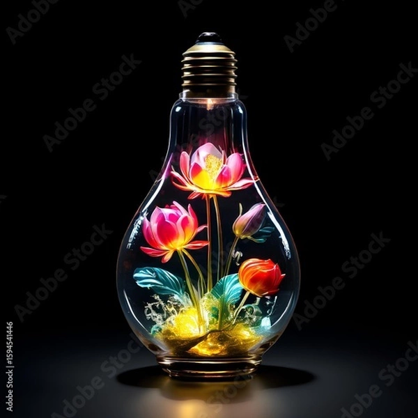 Fototapeta light bulb with flowers