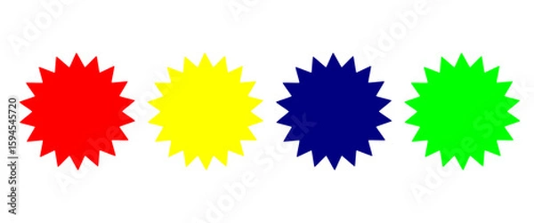 Fototapeta Set of colorful burst shapes badge in red, yellow, blue, and green for labels, highlights, and promo stickers