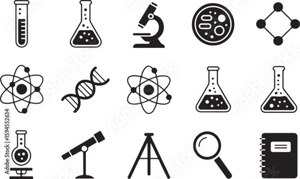 Fototapeta Simple Black and White Science Icons Set in vector