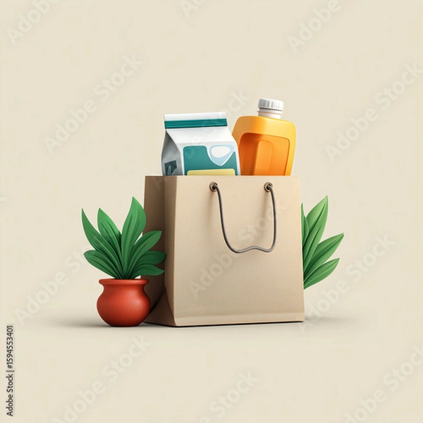 Fototapeta 3D Ecommerce Icon Pack With Shopping Bag and Product Inside