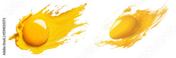 Obraz Set of a yellow brush stroke in the shape of an egg yolk, isolated on transparent background. 